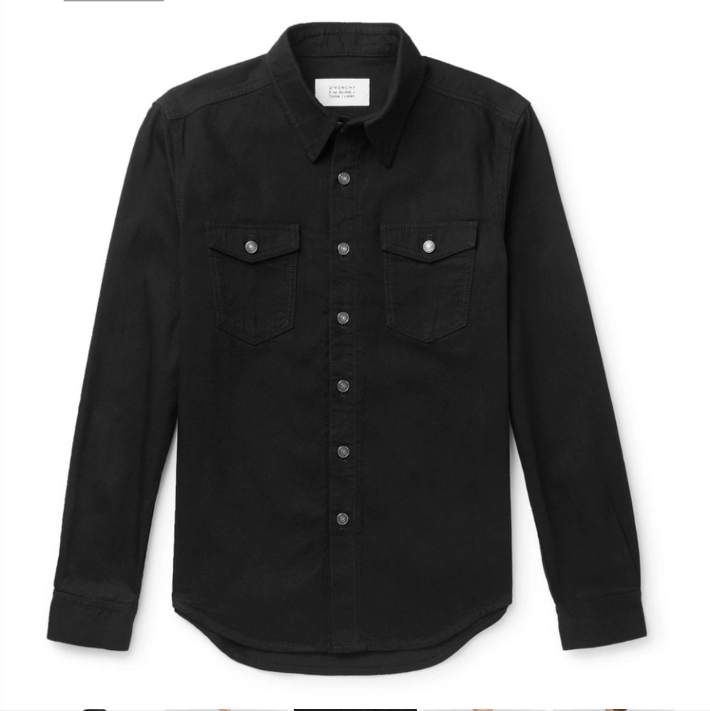 Givenchy Logo Embroidered Denim Black Shirt - Picture 2 of 13